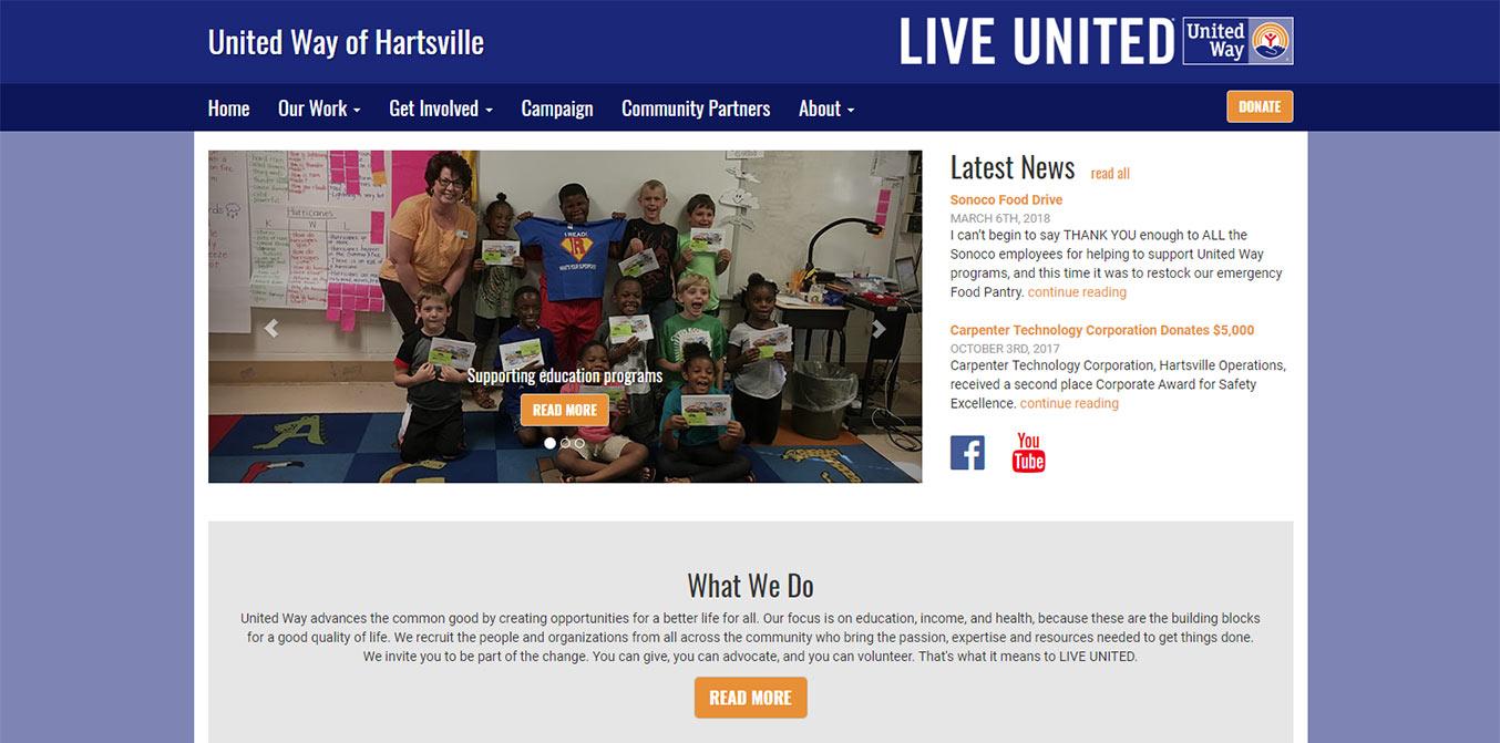 UnitedWayHartsville.org screen shot